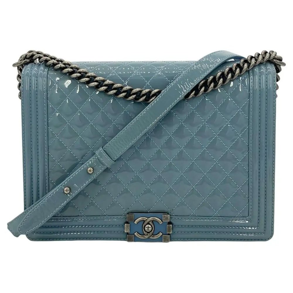 Chanel Light Blue Patent Large Boy Bag